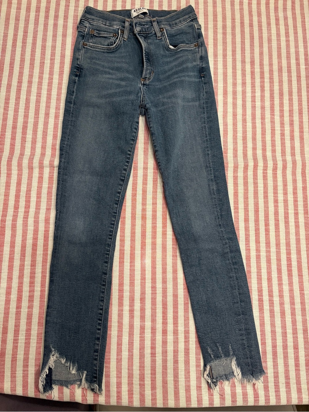 Agolde Dark Blue Skinny Jeans with Distressed Hems